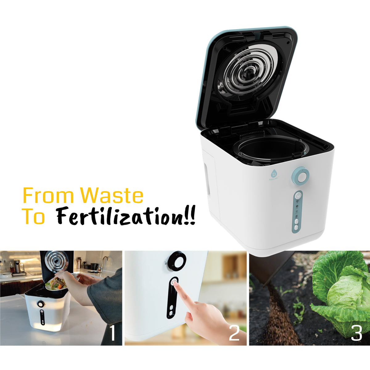 Pursonic 3L Food Waste Composter – Fast, Eco-Friendly Composting for Your Kitchen